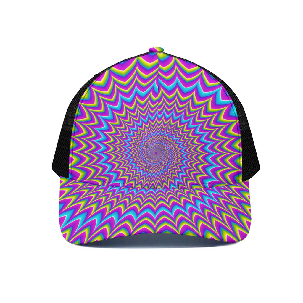 Dizzy Spiral Moving Optical Illusion Black Mesh Trucker Cap