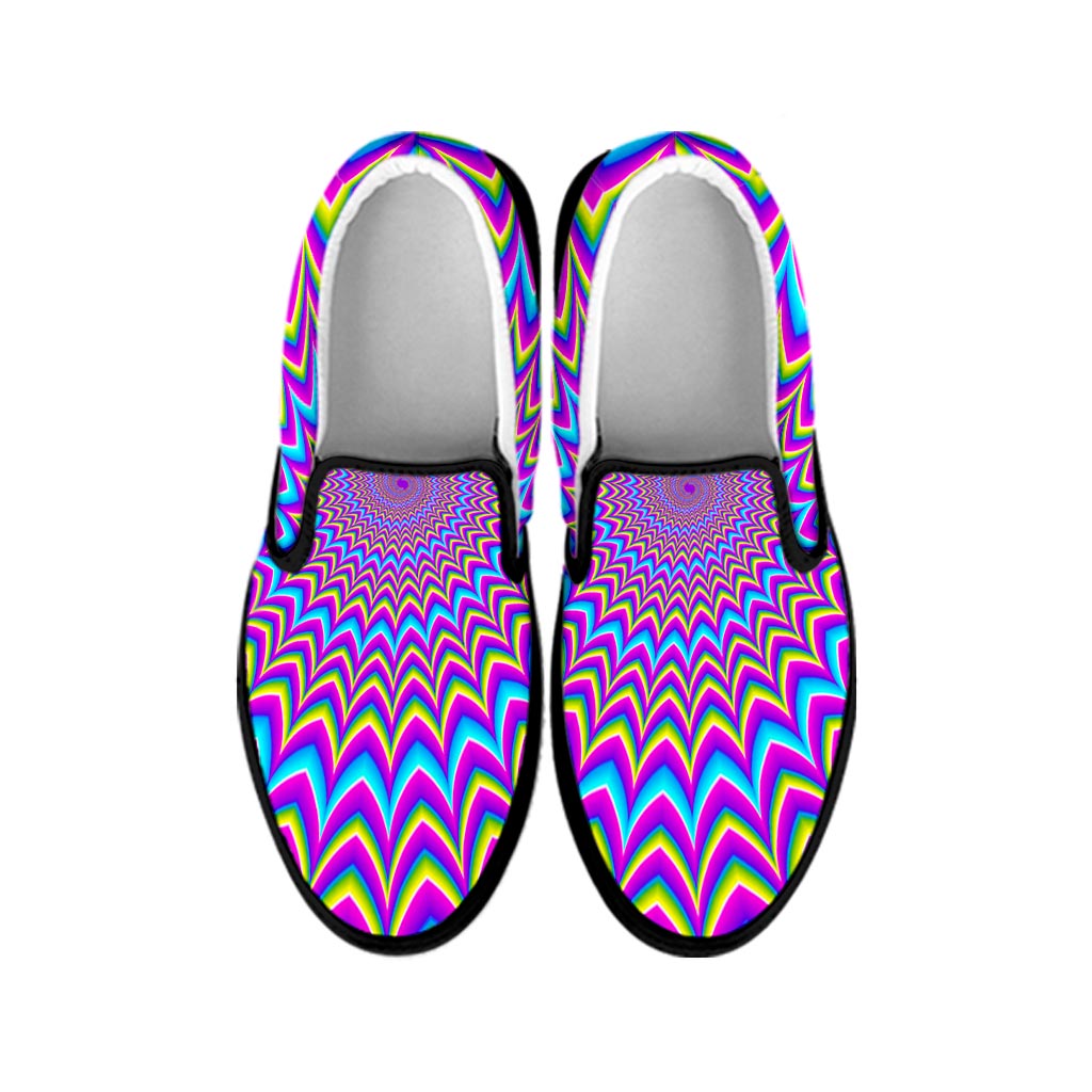 Dizzy Spiral Moving Optical Illusion Black Slip On Sneakers