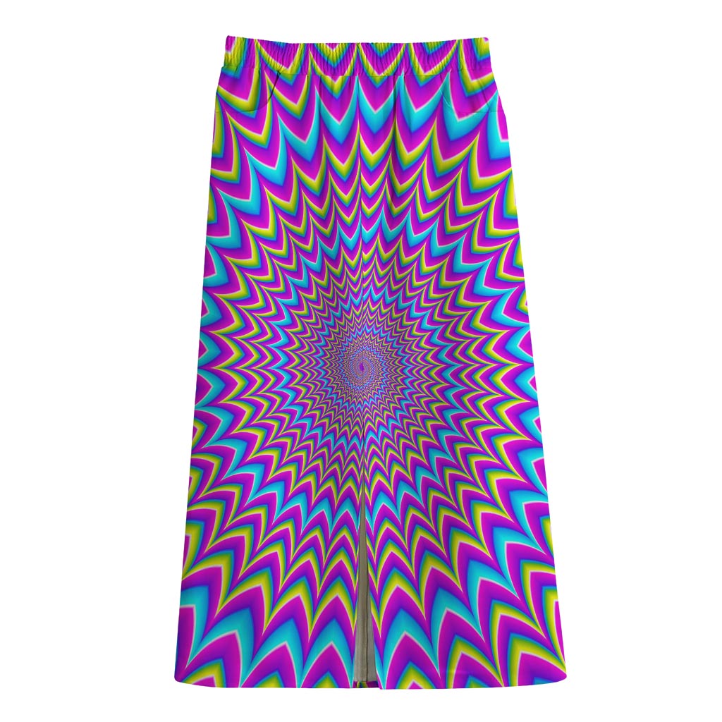 Dizzy Spiral Moving Optical Illusion Cotton Front Slit Maxi Skirt