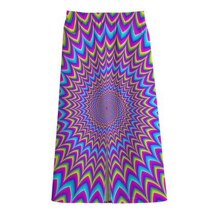 Dizzy Spiral Moving Optical Illusion Cotton Front Slit Maxi Skirt