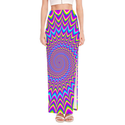 Dizzy Spiral Moving Optical Illusion High Slit Maxi Skirt
