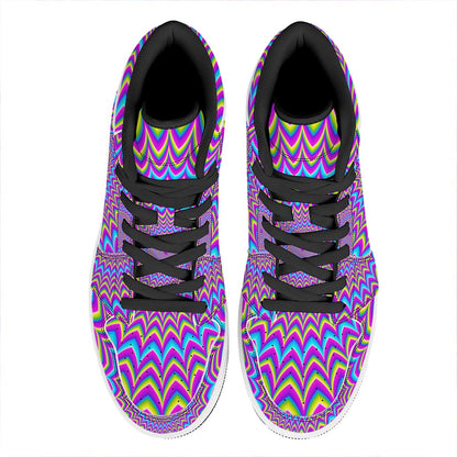 Dizzy Spiral Moving Optical Illusion High Top Leather Sneakers