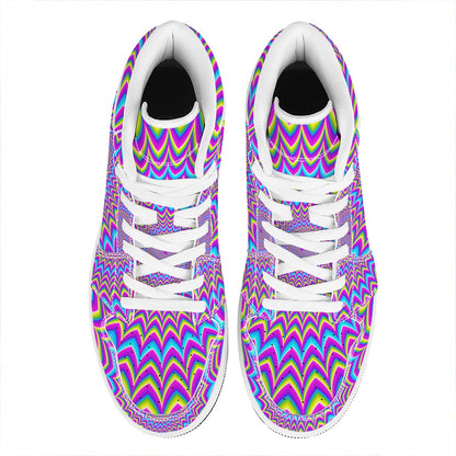 Dizzy Spiral Moving Optical Illusion High Top Leather Sneakers