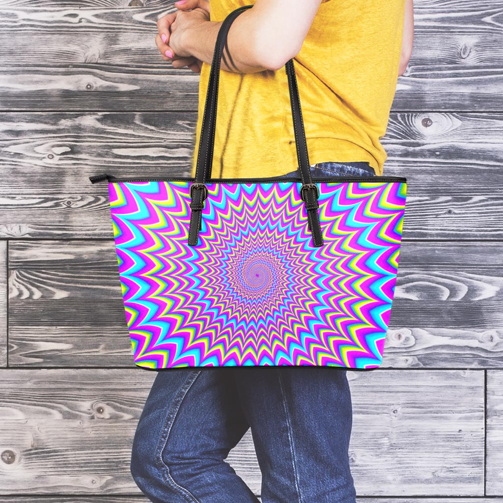 Dizzy Spiral Moving Optical Illusion Leather Tote Bag