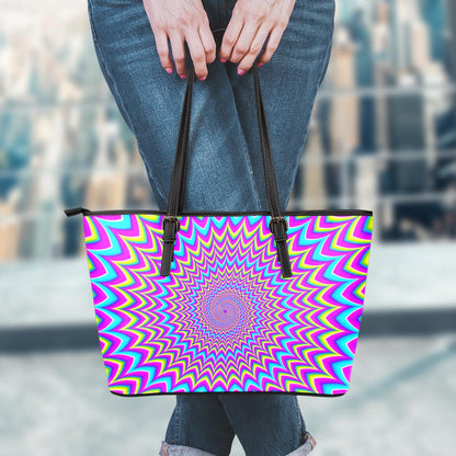 Dizzy Spiral Moving Optical Illusion Leather Tote Bag