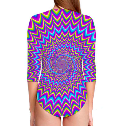 Dizzy Spiral Moving Optical Illusion Long Sleeve Swimsuit