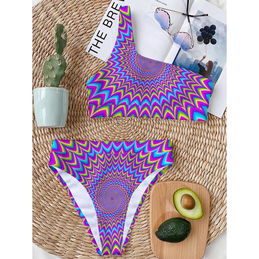 Dizzy Spiral Moving Optical Illusion One Shoulder Bikini Top