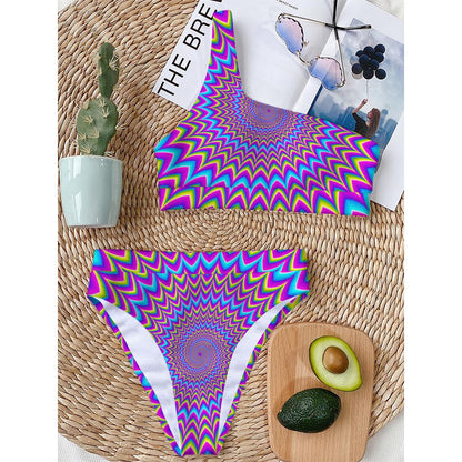 Dizzy Spiral Moving Optical Illusion One Shoulder Bikini Top