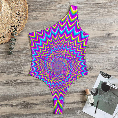 Dizzy Spiral Moving Optical Illusion One Shoulder Bodysuit