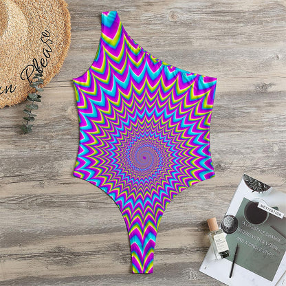 Dizzy Spiral Moving Optical Illusion One Shoulder Bodysuit