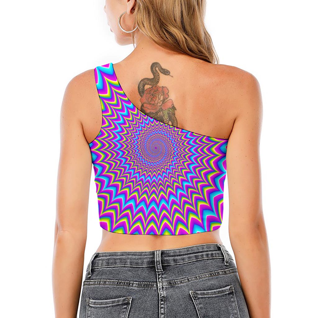 Dizzy Spiral Moving Optical Illusion One Shoulder Crop Top