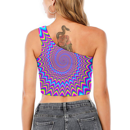 Dizzy Spiral Moving Optical Illusion One Shoulder Crop Top