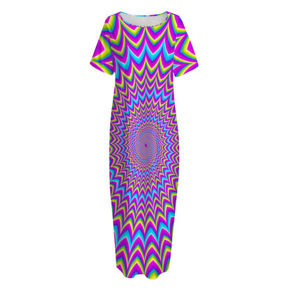 Dizzy Spiral Moving Optical Illusion Short Sleeve Long Nightdress