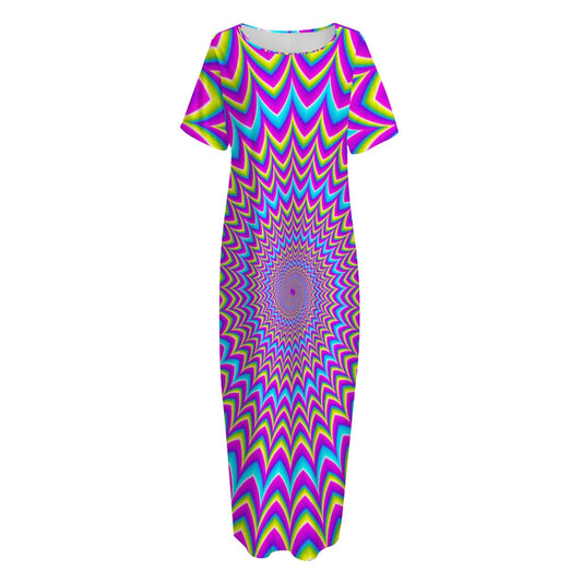 Dizzy Spiral Moving Optical Illusion Short Sleeve Long Nightdress