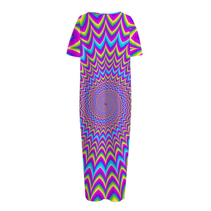 Dizzy Spiral Moving Optical Illusion Short Sleeve Long Nightdress