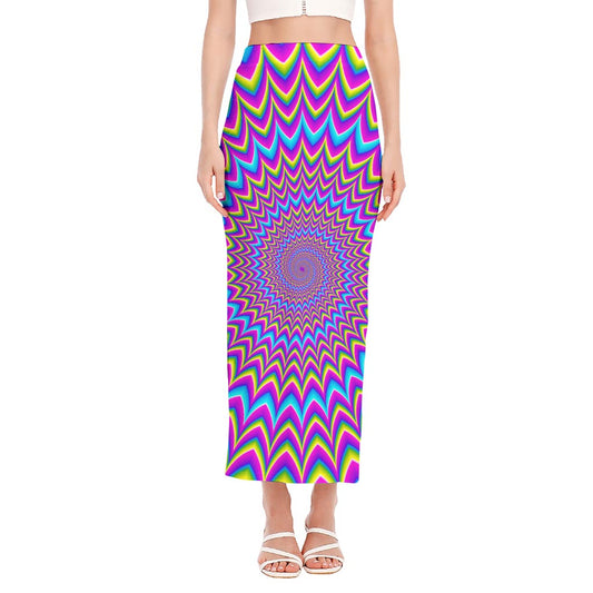 Dizzy Spiral Moving Optical Illusion Side Slit Maxi Skirt