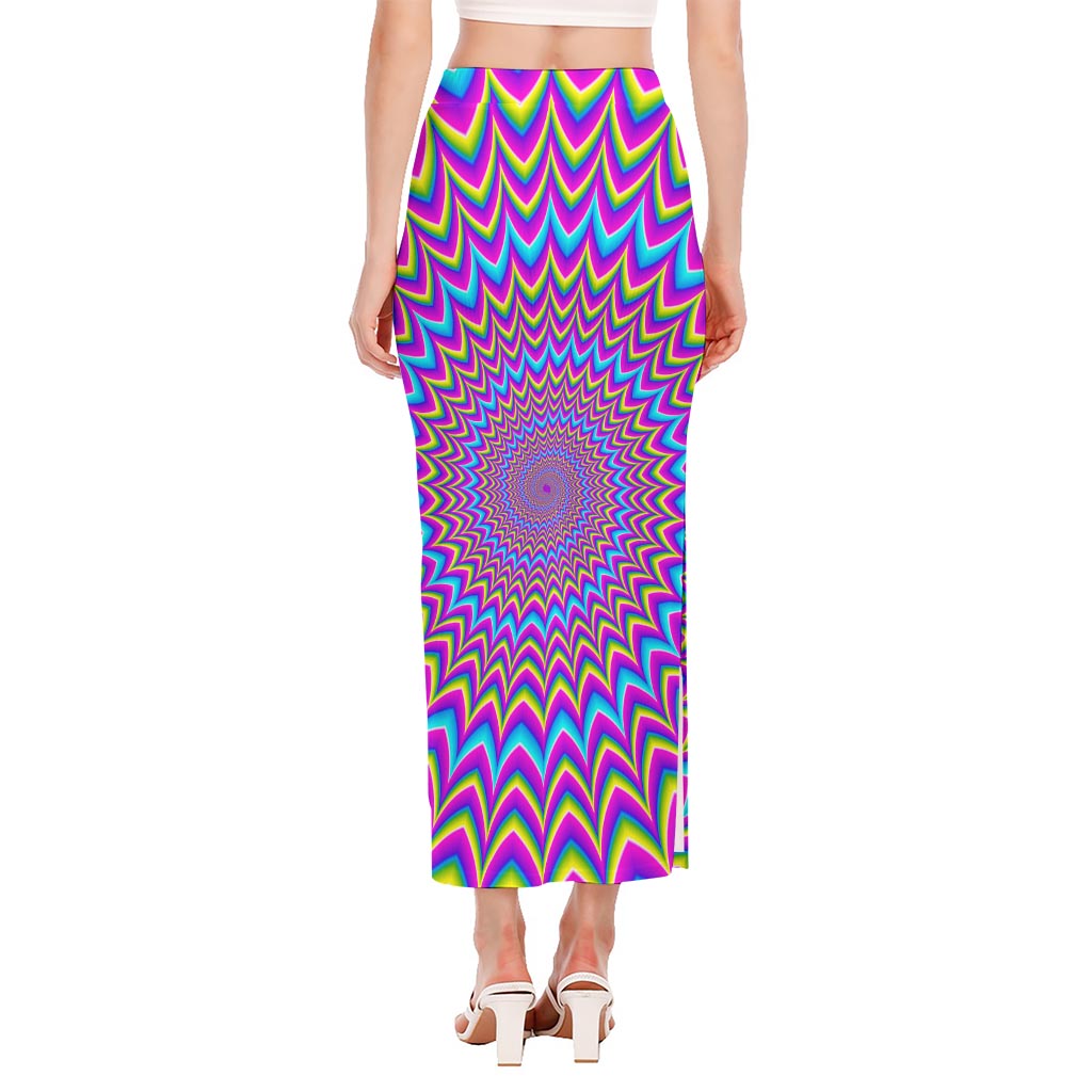 Dizzy Spiral Moving Optical Illusion Side Slit Maxi Skirt