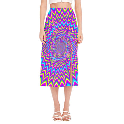 Dizzy Spiral Moving Optical Illusion Side Slit Midi Skirt