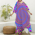 Dizzy Spiral Moving Optical Illusion Silk V-Neck Kaftan Dress