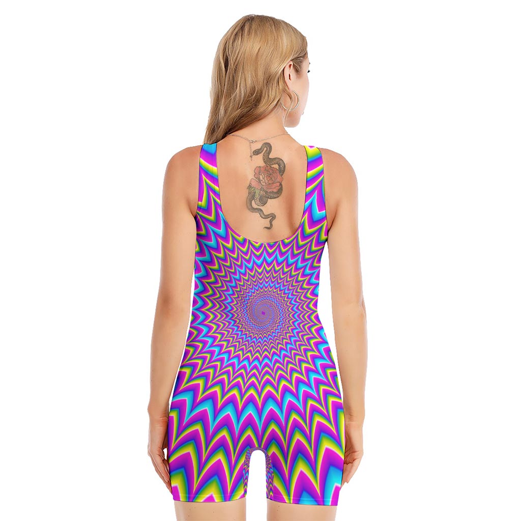 Dizzy Spiral Moving Optical Illusion Sleeveless One Piece Swimsuit