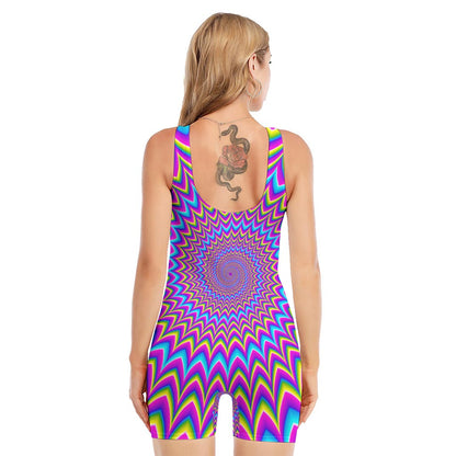 Dizzy Spiral Moving Optical Illusion Sleeveless One Piece Swimsuit