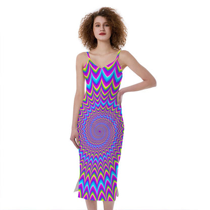 Dizzy Spiral Moving Optical Illusion Slim Fit Midi Cami Dress