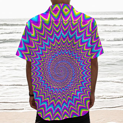 Dizzy Spiral Moving Optical Illusion Textured Short Sleeve Shirt