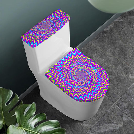 Dizzy Spiral Moving Optical Illusion Toilet Lid And Tank Cover Set