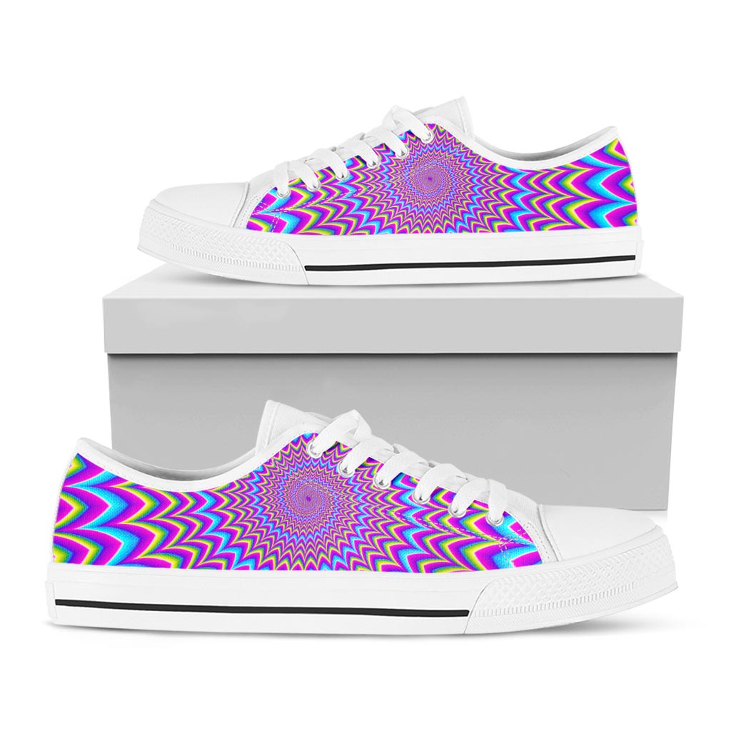 Dizzy Spiral Moving Optical Illusion White Low Top Sneakers