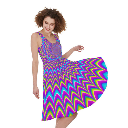Dizzy Spiral Moving Optical Illusion Women's Sleeveless Dress