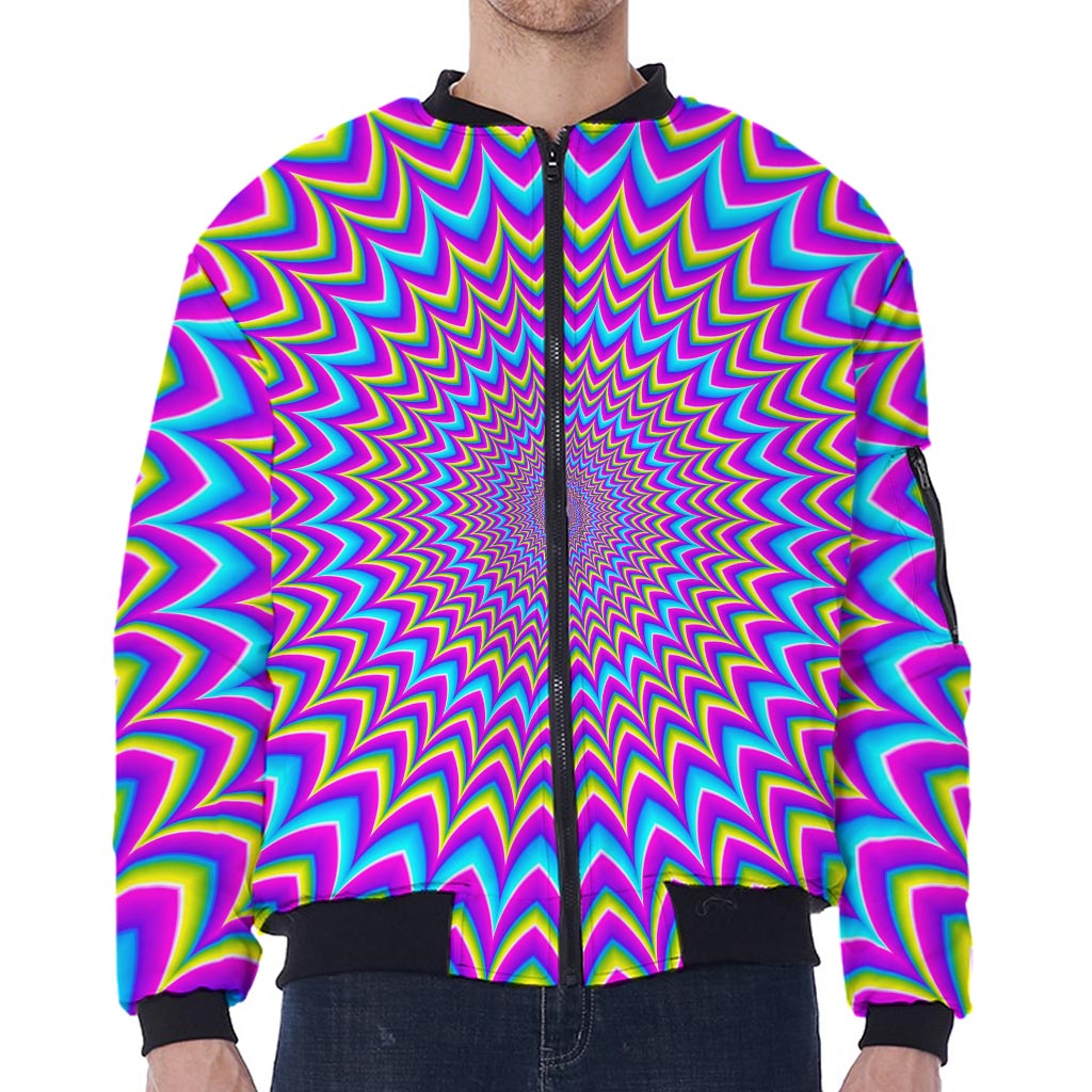 Dizzy Spiral Moving Optical Illusion Zip Sleeve Bomber Jacket