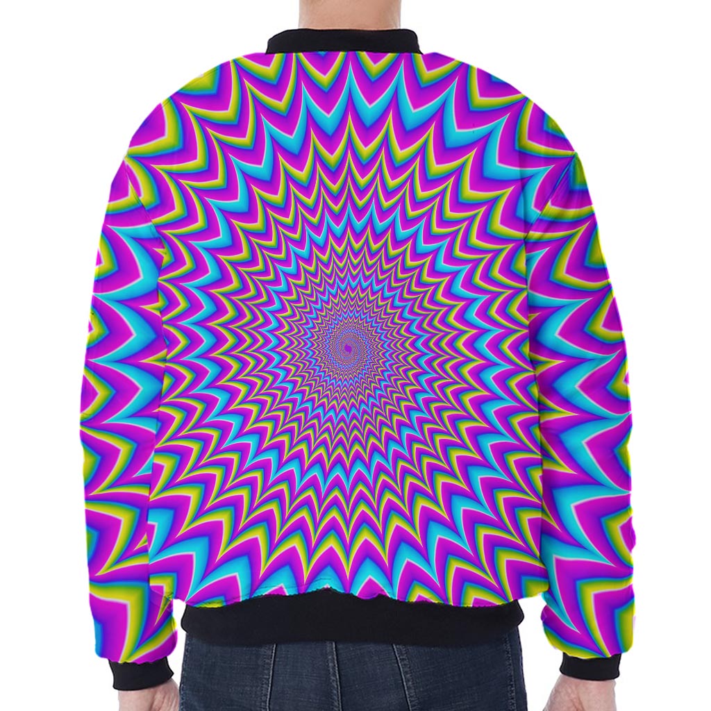 Dizzy Spiral Moving Optical Illusion Zip Sleeve Bomber Jacket