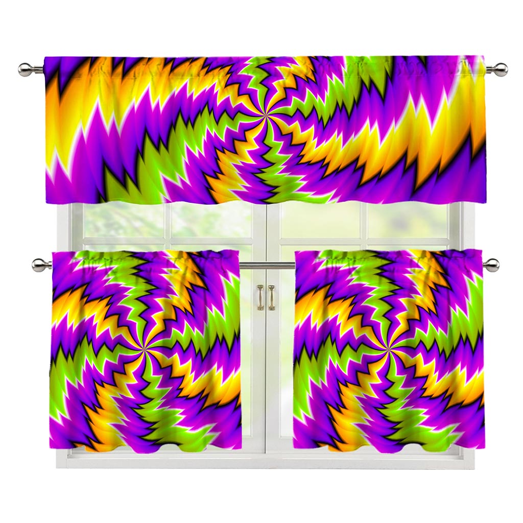 Dizzy Vortex Moving Optical Illusion 3 Piece Kitchen Curtains
