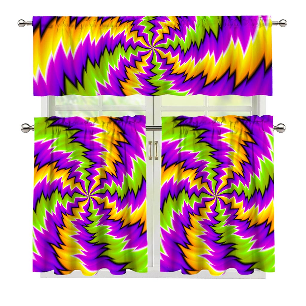 Dizzy Vortex Moving Optical Illusion 3 Piece Kitchen Curtains