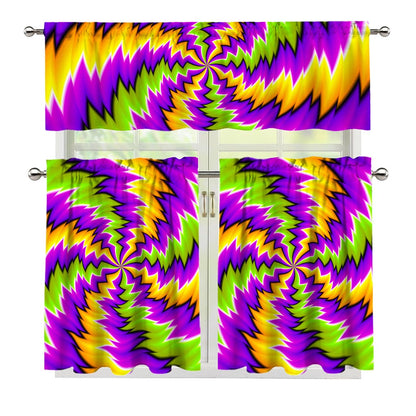 Dizzy Vortex Moving Optical Illusion 3 Piece Kitchen Curtains