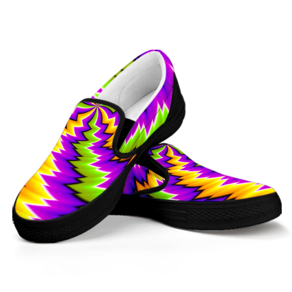 Dizzy Vortex Moving Optical Illusion Black Slip On Sneakers