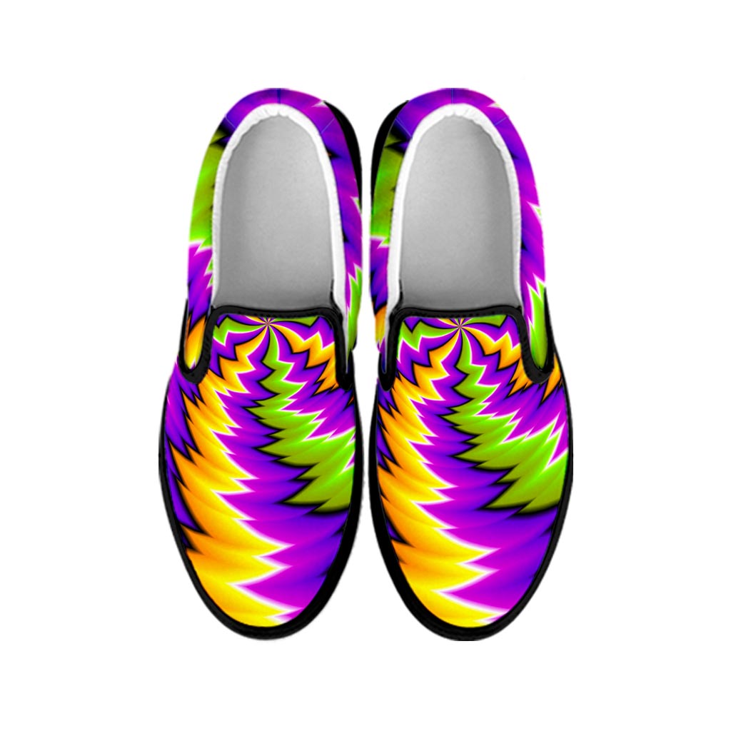 Dizzy Vortex Moving Optical Illusion Black Slip On Sneakers