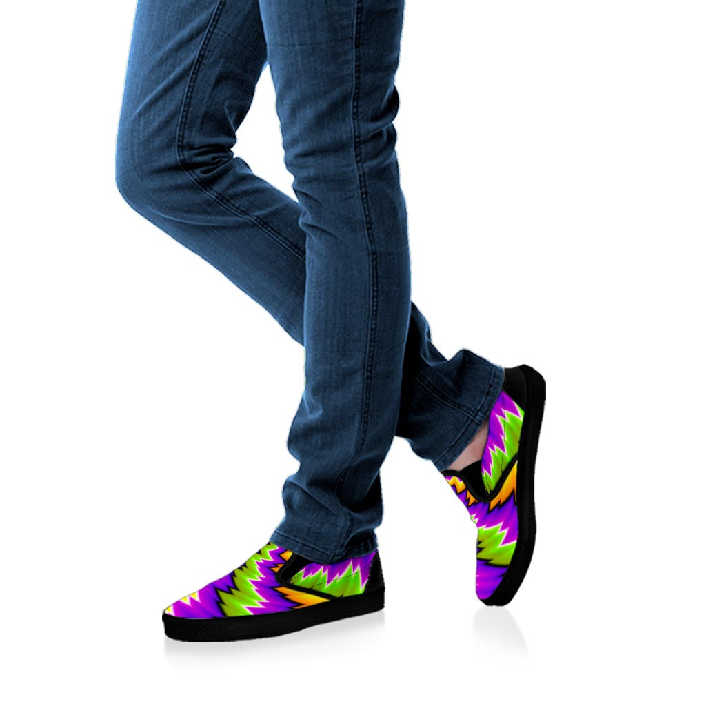 Dizzy Vortex Moving Optical Illusion Black Slip On Sneakers