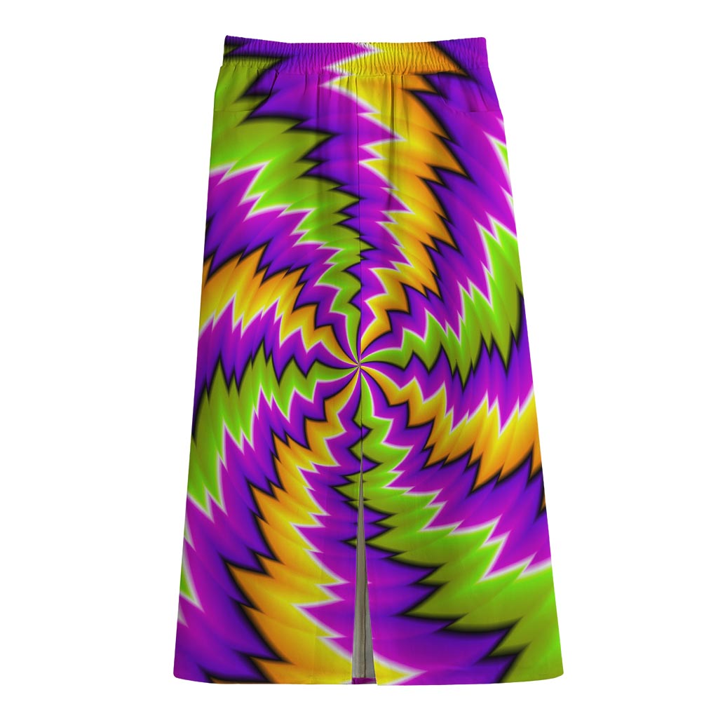 Dizzy Vortex Moving Optical Illusion Cotton Front Slit Maxi Skirt