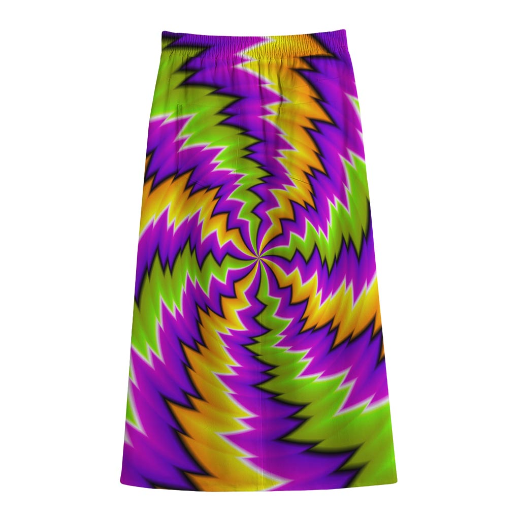Dizzy Vortex Moving Optical Illusion Cotton Front Slit Maxi Skirt