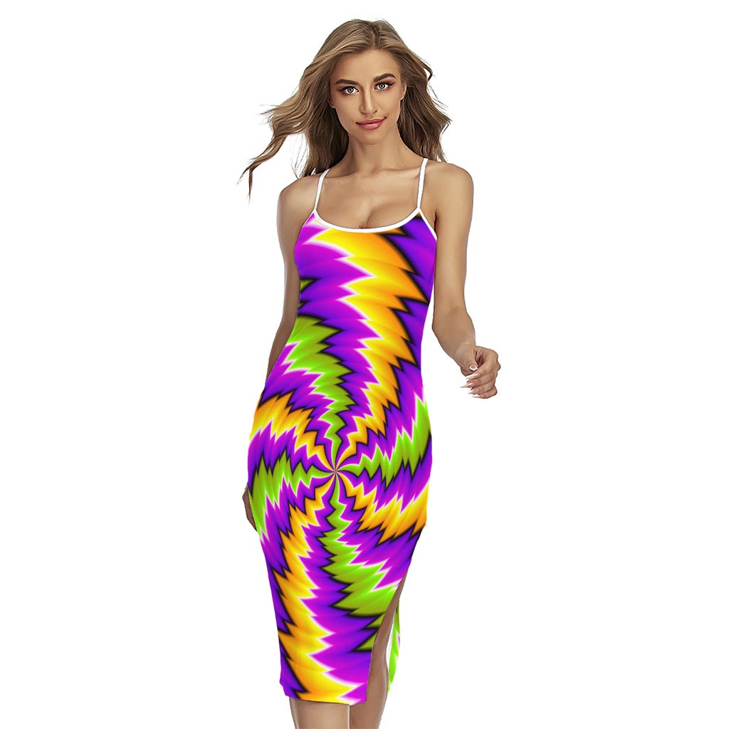 Dizzy Vortex Moving Optical Illusion Cross Back Cami Dress