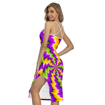 Dizzy Vortex Moving Optical Illusion Cross Back Cami Dress
