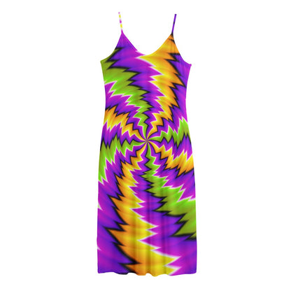 Dizzy Vortex Moving Optical Illusion Jersey Midi Cami Dress