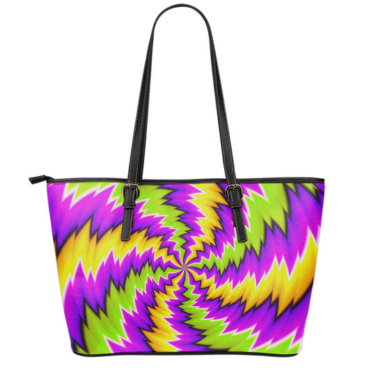 Dizzy Vortex Moving Optical Illusion Leather Tote Bag