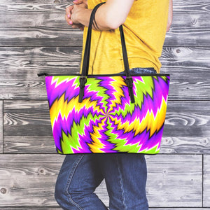 Dizzy Vortex Moving Optical Illusion Leather Tote Bag