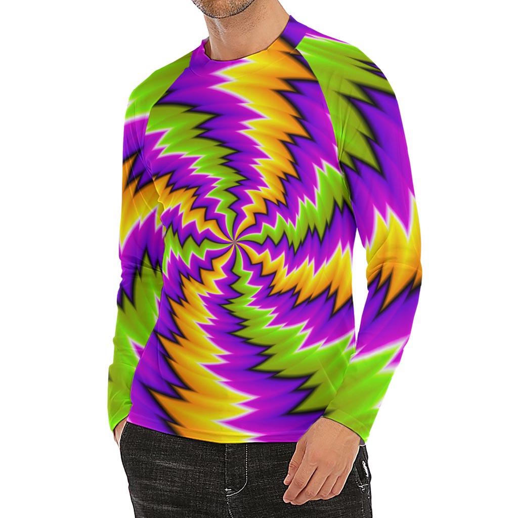 Dizzy Vortex Moving Optical Illusion Men's Long Sleeve Rash Guard
