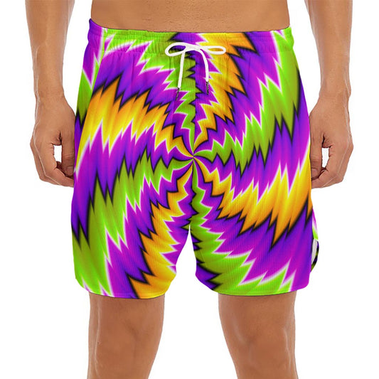 Dizzy Vortex Moving Optical Illusion Men's Split Running Shorts