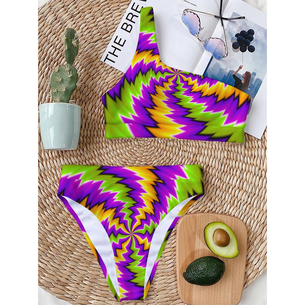Dizzy Vortex Moving Optical Illusion One Shoulder Bikini Top