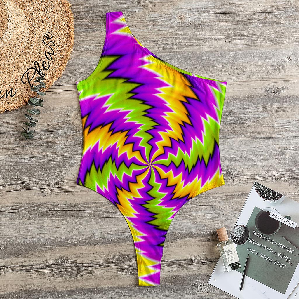 Dizzy Vortex Moving Optical Illusion One Shoulder Bodysuit