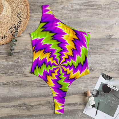 Dizzy Vortex Moving Optical Illusion One Shoulder Bodysuit